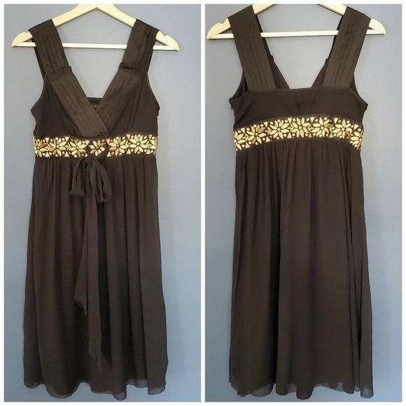 Banana Republic Gold Embroidered Silk Cocktail Dress Black Size 2 - Picture 2 of 9